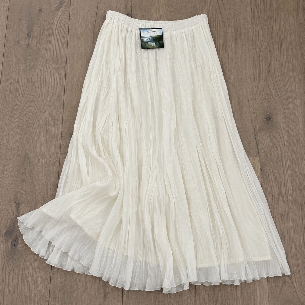 Icelandic Design Crinkle Skirt Womens Medium Ivory Pleated Midi 1586
